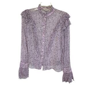 Zadig and Voltaire Womens Small Tweet Goa Floral Button up Ruffles Sheer Blouse